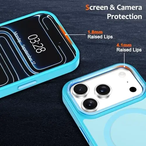 iPhone 17 Pro uchun Anuck g‘ilofi, MagSafe bilan mos magnitli telefon g‘ilofi, yumshoq TPU bamperli, qattiq yarim shaffof mat orqa tomonli, ingichka, zarbaga chidamli himoya g‘ilofi, erkaklar, ayollar va qizlar uchun - Ko‘l moviy rangi - 3