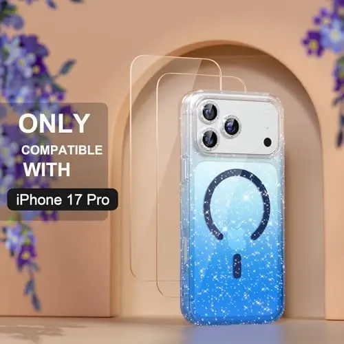 iPhone 17 Pro uchun Choiche Magnetic g‘ilofi MagSafe bilan mos keladi, ayollar uchun yaltiroq va jilvador, olmosli kamera linzalari himoyachisiga ega, harbiy darajadagi tushishdan himoya 6.3