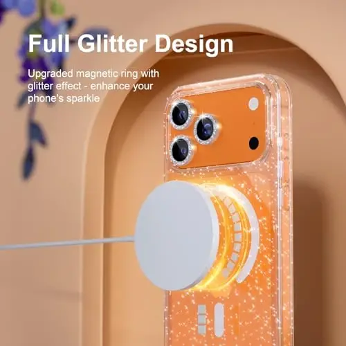iPhone 17 Pro uchun Choiche Magnetic g'ilofi MagSafe bilan mos keladi, olmos kamera linzalari himoyachilari bilan ayollar uchun yoqimli yaltiroq va porloq telefon g'ilofi, harbiy darajadagi tushishdan himoya 6.3