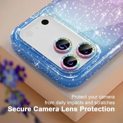 iPhone 17 Pro uchun Choiche mos keladigan g‘ilof, ayollar uchun chiroyli tiniq yaltiroq chaqnoq g‘ilof, [3 x olmos kamera linzalari himoyachilari] [2 x закалённое shisha ekran himoyachilari] 6,3 dyuym (yaltiroq ko‘k/binafsha) - 3