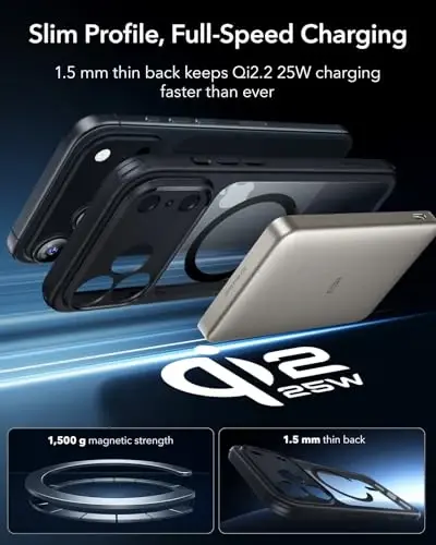 iPhone 17 Pro uchun ESR g'ilofi, kamera boshqaruvi, MagSafe bilan mos, harbiy darajadagi zarbga chidamli, iPhone 17 Pro uchun magnit telefon g'ilofi, klassik gibrid g'ilof, tiniq qora - 5