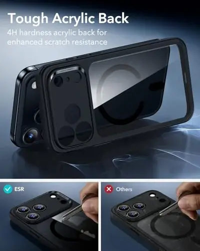 iPhone 17 Pro uchun ESR g'ilofi, kamera boshqaruvi, MagSafe bilan mos, harbiy darajadagi zarbga chidamli, iPhone 17 Pro uchun magnit telefon g'ilofi, klassik gibrid g'ilof, tiniq qora - 6