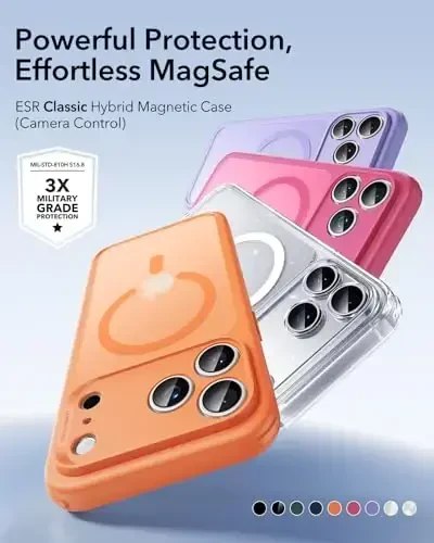 iPhone 17 Pro uchun ESR g'ilofi, Kamera boshqaruvi, MagSafe bilan mos, zarbaga chidamli harbiy darajadagi himoya, iPhone 17 Pro uchun magnit telefon g'ilofi, klassik gibrid g'ilof, tiniq jilo - ESR (1)