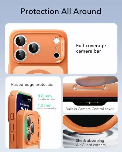 iPhone 17 Pro uchun ESR g'ilofi, Kamera boshqaruvi, MagSafe bilan mos, zarbaga chidamli harbiy darajadagi himoya, iPhone 17 Pro uchun magnitli telefon g'ilofi, klassik gibrid g'ilof, muzlatilgan to'q sariq - 2