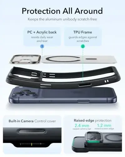 iPhone 17 Pro uchun ESR g‘ilofi, saqlash stendi bilan, MagSafe bilan mos keladigan kamera boshqaruv qopqog‘i, harbiy darajadagi tushishdan himoya, tirnalishga chidamli orqa qopqoq, muzlatilgan qora - 1