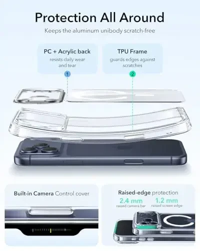 iPhone 17 Pro uchun ESR g‘ilofi, Stash Stand bilan, MagSafe bilan mos keluvchi kamera boshqaruv qopqog‘i, harbiy darajadagi tushishdan himoya magnitli telefon g‘ilofi, tirnalishga chidamli orqa qopqoq, tiniq - 1