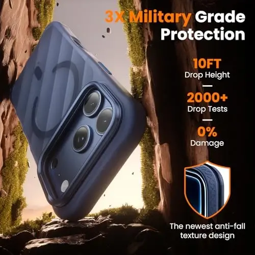 iPhone 17 Pro uchun kamera stendli 3-in-1 g'ilof [1 ta ekran himoyachisi va 1 ta kamera linza himoyachisi][MagSafe mos][Zarbalarga chidamli va magnitli][Shaffof mat] 17 Pro uchun zamonaviy telefon g'ilofi (Moviy) - 4