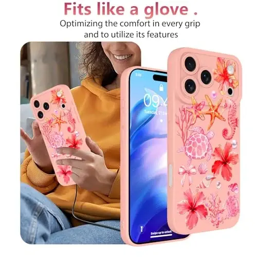 iPhone 17 Pro uchun OOK gulli g‘ilof, yoqimli pushti okean dengiz chig‘anog‘i guli | Yumshoq TPU, ayollar va qizlar uchun zarbalarga chidamli himoya telefon g‘ilofi 