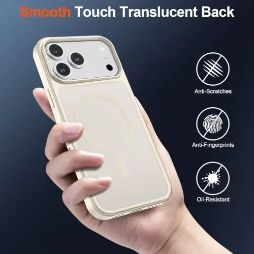 SUPFINE Magnetic for iPhone 17 Pro Case (Compatible with MagSafe)(Military Grade Drop Protection) Translucent Matte Shockproof with Anti-Fingerprint Phone Cover,Antique White - 5