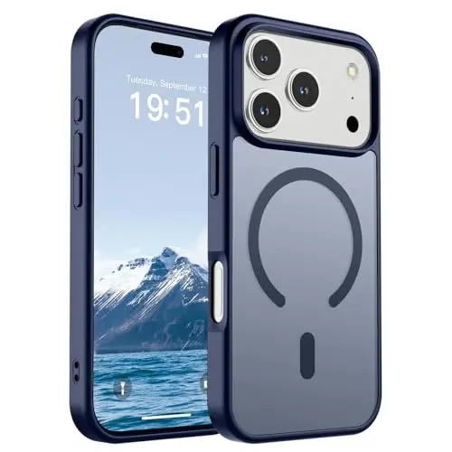 iPhone 17 Pro uchun SUPFINE magnitli g‘ilof (MagSafe bilan mos keladi) (Harbiy darajadagi himoya) Yarim shaffof mat, zarbga chidamli va barmoq izlariga qarshi telefon g‘ilofi, to‘q ko‘k rang 