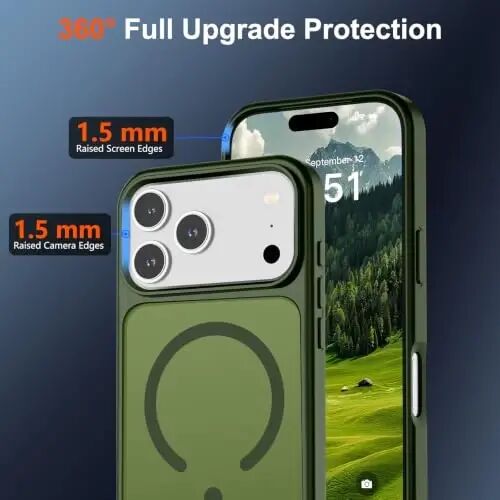 SUPFINE Magnetic for iPhone 17 Pro Case Cangling Green | With Screen Protector, Translucent Matte, Compatible with MagSafe, Military Grade Drop Proof, Rugged Shockproof Protective - 3