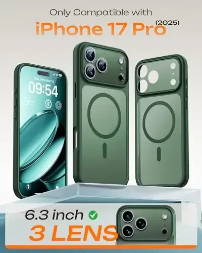 iPhone 17 Pro uchun TOCOL g'ilofi, to'liq kamera himoyasi, o'rnatilgan magnit halqa, Magsafe zaryadlovchi bilan mos, tushishdan himoya, iPhone 17 Pro 6.3 dyuym uchun shaffof matli telefon g'ilofi (Alpine Green) - 2