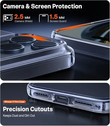 iPhone 17 Pro uchun TORRAS gʻilofi, harbiy darajadan yuqori himoya, kamera boshqaruv tugmasi, DIY tugmalar, ingichka zarbga chidamli qattiq orqa sargʻayishga qarshi tirnalishga qarshi telefon gʻilofi iPhone 17 Pro uchun, tiniq - 5