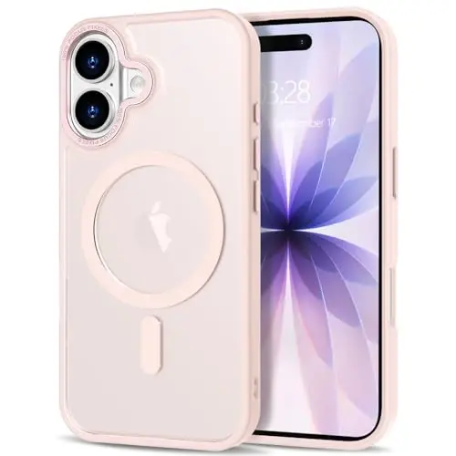 iPhone 17 uchun Anuck g‘ilofi, MagSafe bilan mos keladigan magnitli telefon g‘ilofi, yumshoq TPU bamperli, qattiq shaffof matli orqa qismli, ingichka, zarbga chidamli himoya g‘ilofi, erkaklar, ayollar va qizlar uchun - Pushti 