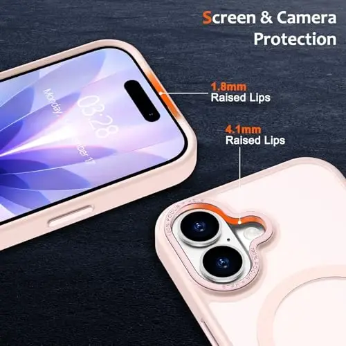 iPhone 17 uchun Anuck g‘ilofi, MagSafe bilan mos keladigan magnitli telefon g‘ilofi, yumshoq TPU bamperli, qattiq shaffof matli orqa qismli, ingichka, zarbga chidamli himoya g‘ilofi, erkaklar, ayollar va qizlar uchun - Pushti - 3