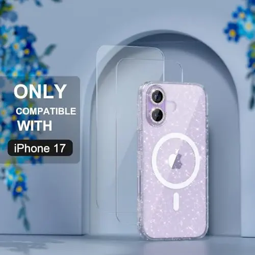 iPhone 17 uchun Choiche magnitli g‘ilof, MagSafe bilan mos, ayollar uchun yaltiroq va nafis g‘ilof, olmosli kamera himoyachilari bilan, harbiy darajadagi tushishdan himoya 6.3