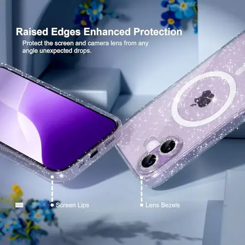 iPhone 17 uchun Choiche magnitli g‘ilof, MagSafe bilan mos, ayollar uchun yaltiroq va nafis g‘ilof, olmosli kamera himoyachilari bilan, harbiy darajadagi tushishdan himoya 6.3