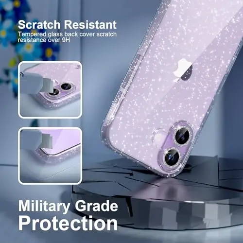 iPhone 17 uchun Choiche mos keladigan g‘ilof, ayollar uchun chiroyli tiniq yaltiroq yaltiroq g‘ilof, [2 x olmosli kamera linzalari himoyachilari] [2 x закаленное shisha ekran himoyachilari] 6,3 dyuym (yaltiroq tiniq) - 5