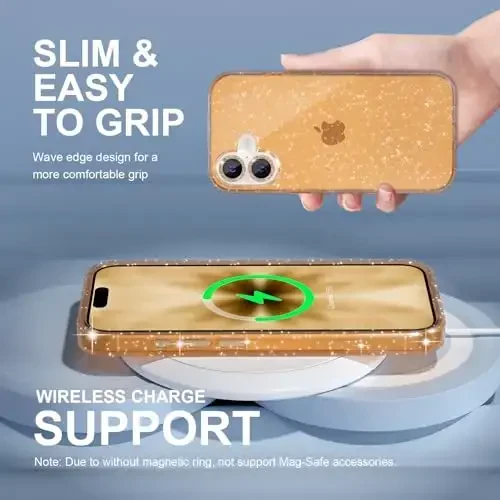 iPhone 17 uchun Choiche mos keladigan g'ilof, ayollar uchun chiroyli tiniq yaltiroq yorqin g'ilof, [2 x olmosli kamera linzalari himoyachilari] [2 x закаленное oynali ekran himoyachilari] 6,3 dyuym (oltin yaltiroq) - 3