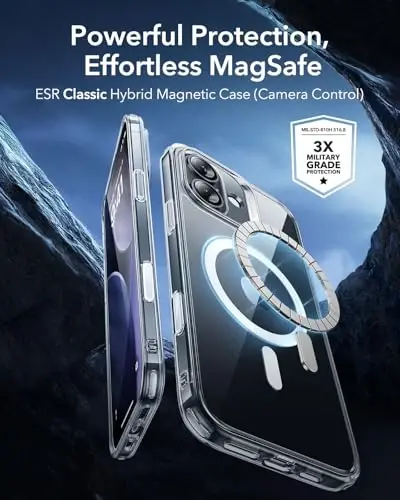 iPhone 17 uchun ESR g'ilofi, Kamera boshqaruvi, MagSafe bilan mos, zarbaga chidamli harbiy darajadagi himoya, iPhone 17 uchun magnit telefon g'ilofi, klassik gibrid g'ilof, shaffof - 2