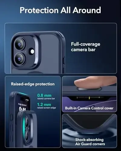 iPhone 17 uchun ESR g'ilofi, Kamera boshqaruvi, MagSafe bilan mos, zarbga chidamli harbiy darajadagi himoya, iPhone 17 uchun magnit telefon g'ilofi, klassik gibrid g'ilof, muzli ko'k - 3