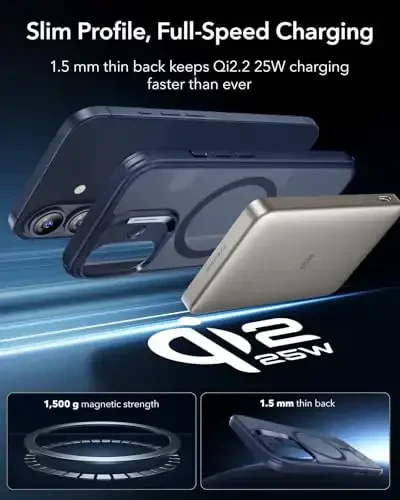 iPhone 17 uchun ESR g'ilofi, Kamera boshqaruvi, MagSafe bilan mos, zarbga chidamli harbiy darajadagi himoya, iPhone 17 uchun magnit telefon g'ilofi, klassik gibrid g'ilof, muzli ko'k - 5