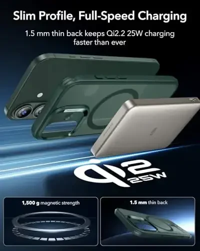 iPhone 17 uchun ESR g'ilofi, Kamera boshqaruvi, MagSafe bilan mos, zarbga chidamli harbiy darajadagi himoya, iPhone 17 uchun magnit telefon g'ilofi, klassik gibrid g'ilof, muzli yashil - 5