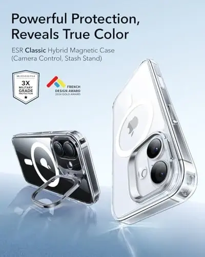 iPhone 17 uchun ESR g‘ilofi, MagSafe bilan mos keladigan Kamera boshqaruv qopqog‘i, harbiy darajadagi tushishdan himoya qiluvchi magnit telefon g‘ilofi, chizilishga chidamli orqa qopqoq, shaffof - 5