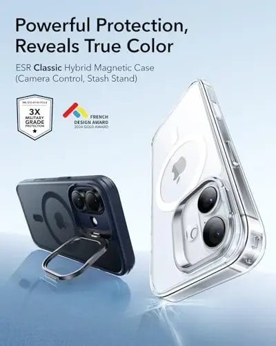 iPhone 17 uchun ESR gʻilofi, Stendli, MagSafe bilan mos keluvchi kamera boshqaruv qopqogʻi, Harbiy darajadagi tushishdan himoya qiluvchi magnit telefon gʻilofi, chizilishga chidamli orqa qopqoq, muzli koʻk - 5