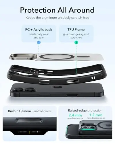 iPhone 17 uchun ESR g‘ilofi, yashirin stend va kamera boshqaruvchi qopqog‘i MagSafe bilan mos keladi, harbiy darajadagi zarbadan himoyalangan magnit telefon g‘ilofi, tirnalishga chidamli orqa qopqoq, muzlatilgan qora - 1