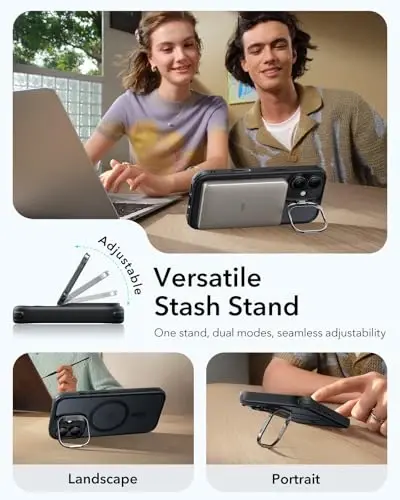 iPhone 17 uchun ESR g‘ilofi, yashirin stend va kamera boshqaruvchi qopqog‘i MagSafe bilan mos keladi, harbiy darajadagi zarbadan himoyalangan magnit telefon g‘ilofi, tirnalishga chidamli orqa qopqoq, muzlatilgan qora - 3