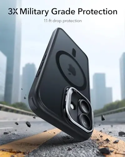 iPhone 17 uchun ESR g‘ilofi, yashirin stend va kamera boshqaruvchi qopqog‘i MagSafe bilan mos keladi, harbiy darajadagi zarbadan himoyalangan magnit telefon g‘ilofi, tirnalishga chidamli orqa qopqoq, muzlatilgan qora - 6