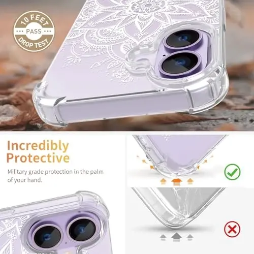 iPhone 17 uchun ilnehc g'ilofi, [3 tasi 1 da] Ekran Himoyachisi va Kamera Lens Himoyachisi bilan, Gul naqshli dizayn, Shaffof Yumshoq Zarbga chidamli yupqa gulli telefon qopqog'i ayollar qizlar uchun 2025 6.3
