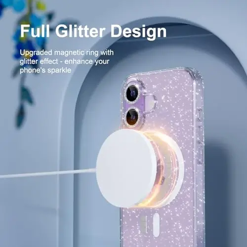 iPhone 17 uchun Magnetic Case, MagSafe bilan mos keladi, ayollar uchun olmos kamerali linza himoya vositalari bilan yaltiroq va porloq telefon g‘ilofi, harbiy darajadagi tushishdan himoya 6.3