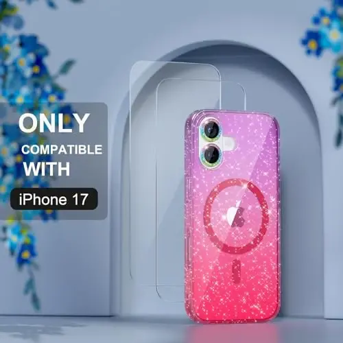 iPhone 17 uchun MagSafe bilan mos keladigan Choiche Magnetic g‘ilofi, olmos kamerali linza himoya vositalariga ega ayollar uchun yoqimli yaltiroq va porloq telefon g‘ilofi, Harbiy darajadagi tushishdan himoya 6.3