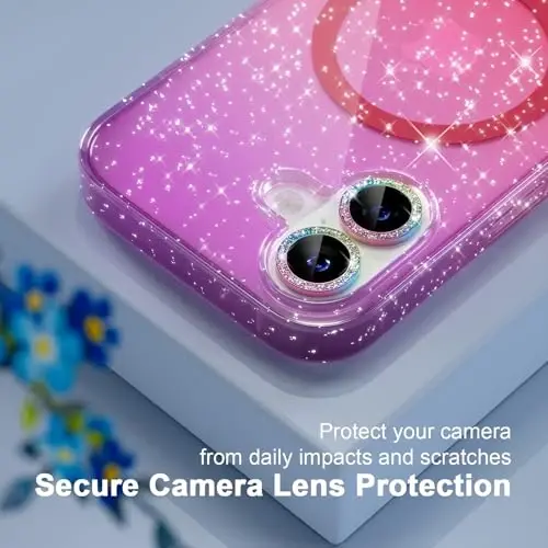 iPhone 17 uchun MagSafe bilan mos keladigan Choiche Magnetic g‘ilofi, olmos kamerali linza himoya vositalariga ega ayollar uchun yoqimli yaltiroq va porloq telefon g‘ilofi, Harbiy darajadagi tushishdan himoya 6.3