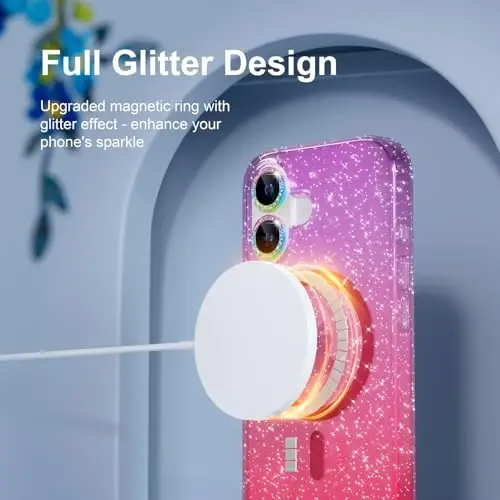 iPhone 17 uchun MagSafe bilan mos keladigan Choiche Magnetic g‘ilofi, olmos kamerali linza himoya vositalariga ega ayollar uchun yoqimli yaltiroq va porloq telefon g‘ilofi, Harbiy darajadagi tushishdan himoya 6.3