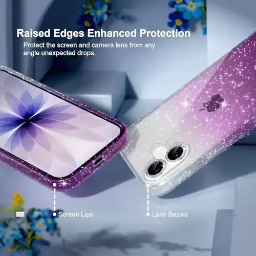 iPhone 17 uchun mos keladigan Choiche g'ilofi, ayollar uchun chiroyli tiniq yaltiroq g'ilof, [2 x olmos kamera linzalari himoyachilari] [2 x закаленное oynali ekran himoyachilari] 6,3 dyuym (yaltiroq tiniq/siyohrang) - 2