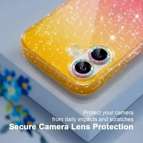 iPhone 17 uchun mos keladigan Choiche g'ilofi, ayollar uchun chiroyli tiniq yaltiroq jozibali g'ilof, [2 x Olmos kamera linzalari himoyachilari] [2 x Temperlangan shisha ekran himoyachilari] 6,3 dyuym (Yaltiroq oltin/pushti) - 5