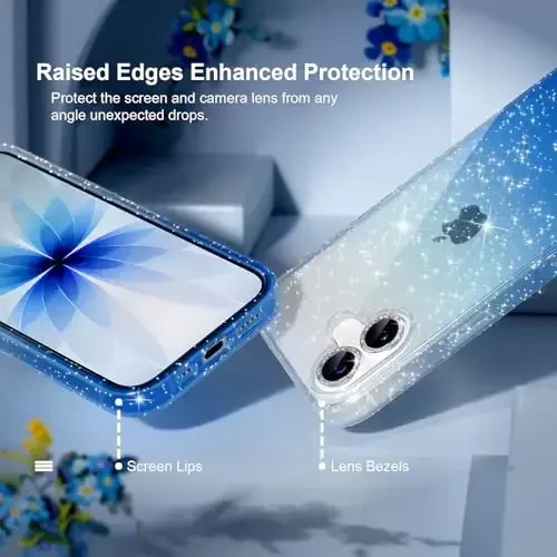 iPhone 17 uchun mos keladigan Choiche g‘ilofi, Ayollar uchun chiroyli tiniq yaltiroq jozibali g‘ilof, [2 x Olmos kamera linzalari himoyachilari] [2 x закаленное shisha ekran himoyachilari] 6,3 dyuym (Yaltiroq tiniq/ko‘k) - 2