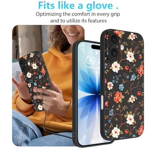 iPhone 17 uchun OOK guli g‘ilofi, yoqimli qora vintaj gulli | Yumshoq TPU, ayollar va qizlar uchun zarbaga chidamli himoya telefon g‘ilofi 