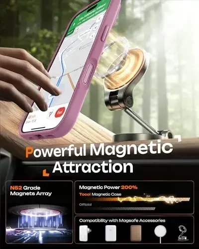 iPhone 17 uchun TOCOL g‘ilofi, to‘liq kamera himoyasi, o‘rnatilgan magnit halqa, Magsafe zaryadlovchi bilan mos, tushishdan himoya, iPhone 17 6,3 dyuym uchun yarim shaffof mat g‘ilof (siyohrang binafsha) - 4