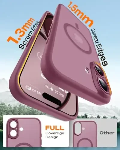 iPhone 17 uchun TOCOL g‘ilofi, to‘liq kamera himoyasi, o‘rnatilgan magnit halqa, Magsafe zaryadlovchi bilan mos, tushishdan himoya, iPhone 17 6,3 dyuym uchun yarim shaffof matli telefon g‘ilofi (Olxo‘ri) - 6