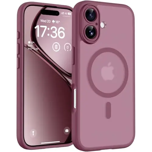 iPhone 17 uchun TOCOL g‘ilofi, to‘liq kamera himoyasi, o‘rnatilgan magnit halqa, Magsafe zaryadlovchi bilan mos, tushishdan himoya, iPhone 17 6,3 dyuym uchun yarim shaffof matli telefon g‘ilofi (Olxo‘ri) 