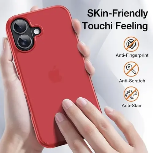 iPhone 17 uchun Yriklso 3 tasi 1 da g‘ilof, 1X ekran himoyachisi + 1X kamera linzasi, iPhone 17 uchun zarbaga chidamli g‘ilof, Harbiy darajadagi tushishdan himoya, Himoya qiluvchi qattiq orqa yupqa yarim shaffof qopqoq, Qizil - 3