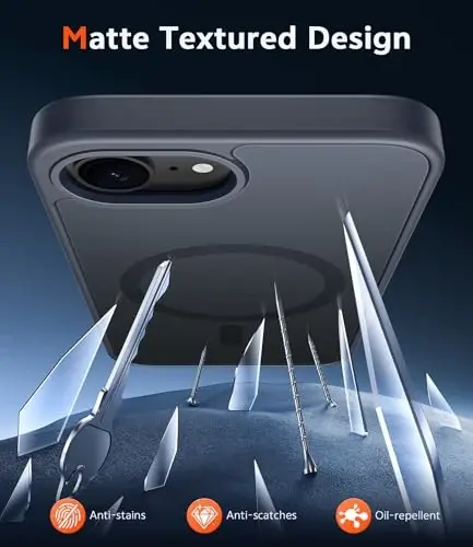 iPhone 17 va iPhone 16 uchun FNTCASE g'ilofi: [MagSafe bilan mos keladi] [Ekran himoyachisi] Mat teksturali harbiy darajadagi tushishdan himoya qiluvchi silikon ingichka mustahkam zarbaga chidamli telefon g'ilofi qora - 6