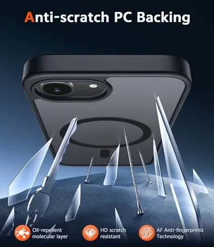 iPhone 17 ve iPhone 16 için FNTCASE Mat Kılıf: Ekran Koruyuculu Manyetik Telefon Kılıfları, Düşmeye Dayanıklı, Magsafe Uyumlu, İnce, Sararmaz, Yarı Saydam Koruyucu Cep Telefonu Kılıfı (C-Siyah) - 5