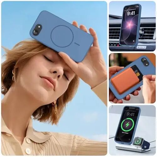 Miracase Magnetic for iPhone 17e Case & iPhone 16e Case, [Soft Anti-Scratch Microfiber Lining], Compatible with MagSafe, Silicone Shockproof Protection Phone Case for iPhone 17e/16e, Glass Blue - 6