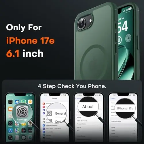 iPhone 17e Kılıf için TOCOL, Magsafe ile Uyumlu, Askeri Düşme Koruması, İnce Yarı Saydam Mat Darbeye Dayanıklı, iPhone 17 e Kılıf 6.1 inç için (Alp Yeşili) - 2