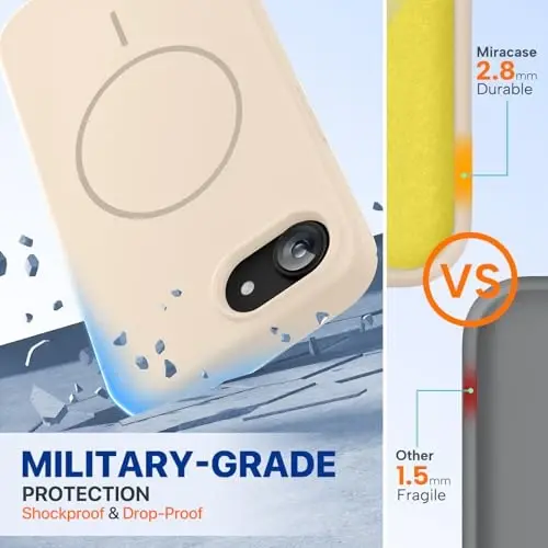 Miracase Magnetic for iPhone 17e Case & iPhone 16e Case, [Soft Anti-Scratch Microfiber Lining], Compatible with MagSafe, Silicone Shockproof Protection Phone Case for iPhone 17e/16e, Sand - 2
